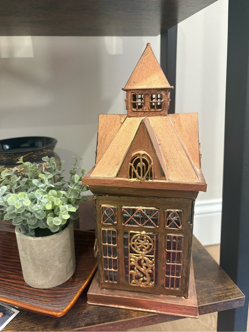Metal Decorative Lantern House in Bronze and Gold - Picture 3 of 3